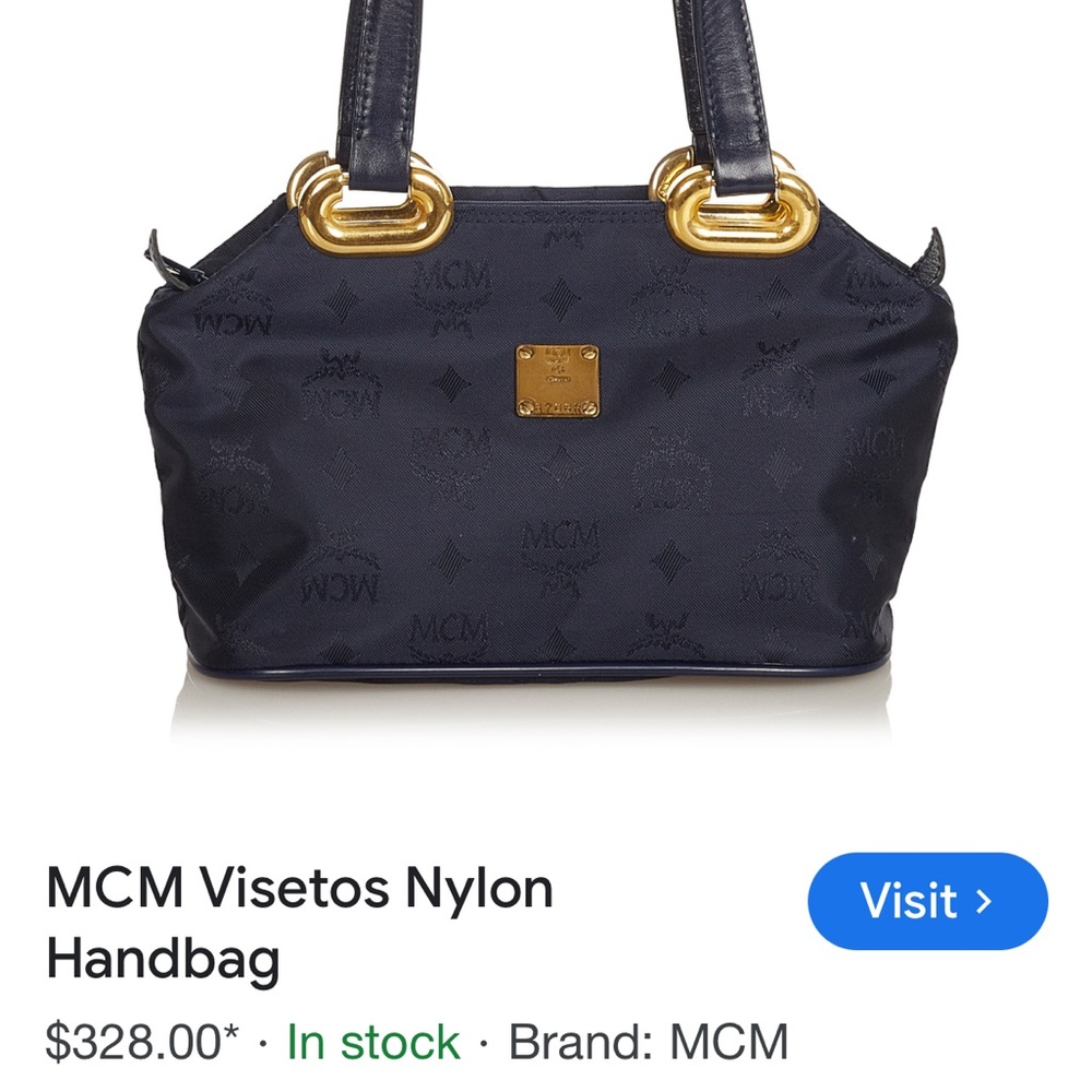 MCM Visetos Logogram blue Small Tote Bag with Gold Accents